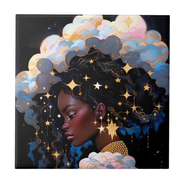Cosmic Lady African American Fantasy Art Tile (Front)