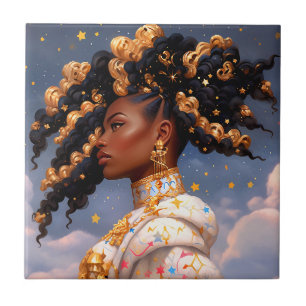 Cosmic Lady African American Fantasy Art Tile