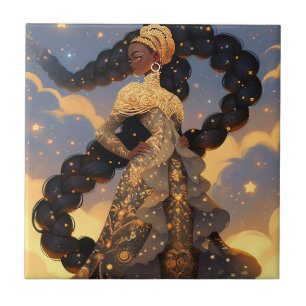 Cosmic Lady African American Fantasy Art Tile