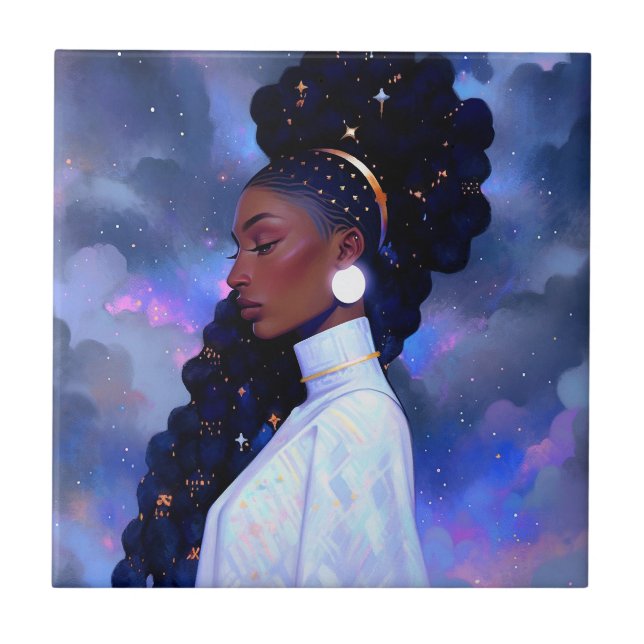 Cosmic Lady African American Fantasy Art Tile (Front)
