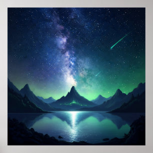 Cosmic Landscape Lake - Night Sky Wall Art