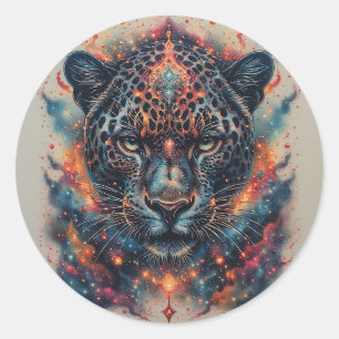 Cosmic Leopard Portrait With Mystical Effect Classic Round Sticker