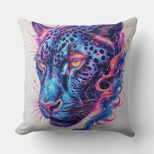 Cosmic Leopard Portrait With Mystical Effect Cushion (Front)