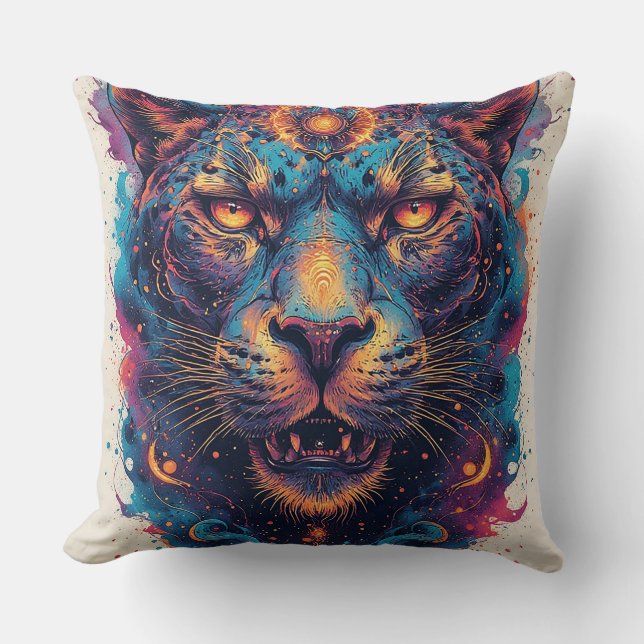 Cosmic Leopard Portrait With Mystical Effect Cushion (Front)