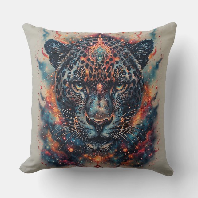 Cosmic Leopard Portrait With Mystical Effect Cushion (Front)
