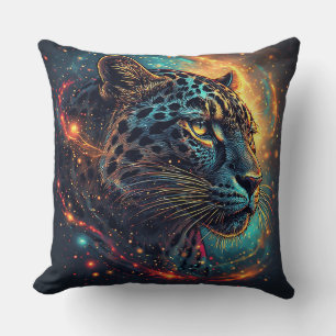 Cosmic Leopard Portrait With Mystical Effect Cushion