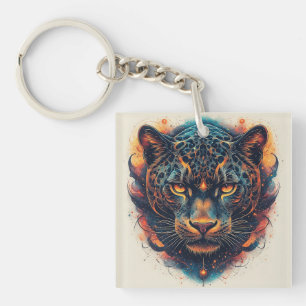 Cosmic Leopard Portrait With Mystical Effect Key Ring