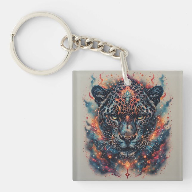 Cosmic Leopard Portrait With Mystical Effect Key Ring (Front)