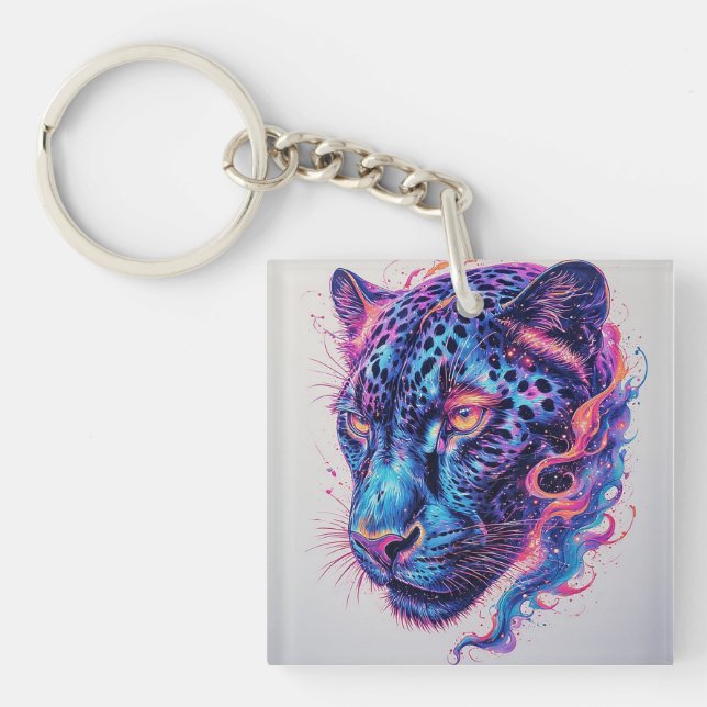 Cosmic Leopard Portrait With Mystical Effect Key Ring (Front)