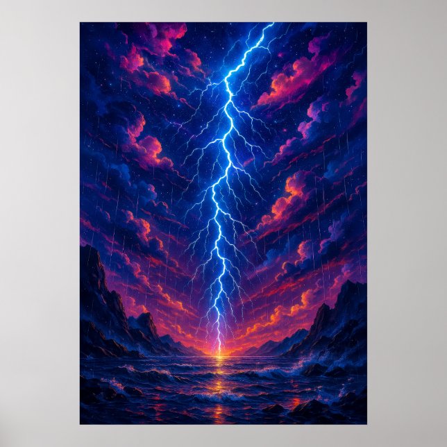 Cosmic Lightning Storm over Mountains Fantasy  Poster (Front)