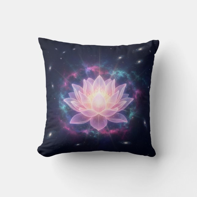 Cosmic Lotus Bloom - Spiritual Divine Radiance Cushion (Front)