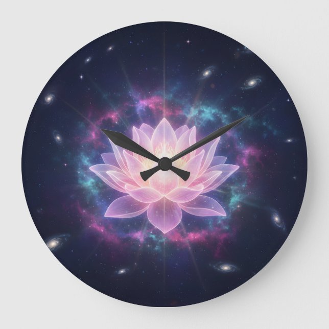 Cosmic Lotus Bloom - Spiritual Divine Radiance Large Clock (Front)