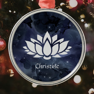 Cosmic Lotus Flower in Dark Starry Sky Metal Tree Decoration