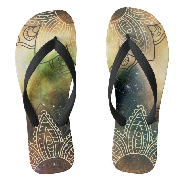 Cosmic Lotus Mandala Boho Flip Flops (Footbed)