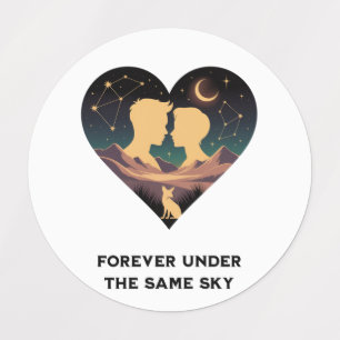 Cosmic Love Story Heart with Lovers and Fox Art