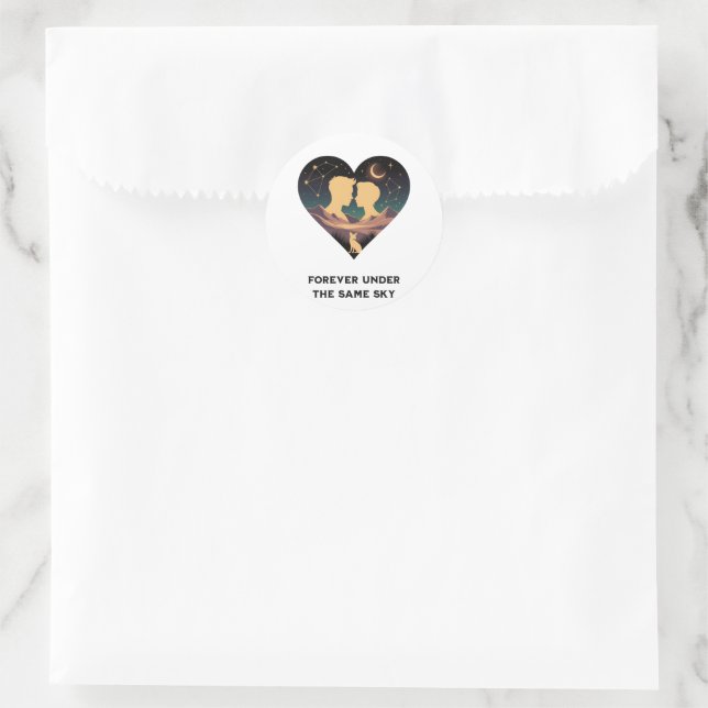 Cosmic Love Story Heart with Lovers and Fox Art Classic Round Sticker (Bag)