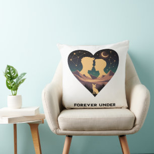 Cosmic Love Story Heart with Lovers and Fox Art Cushion