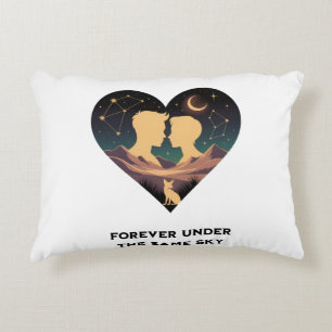 Cosmic Love Story Heart with Lovers and Fox Art Decorative Cushion