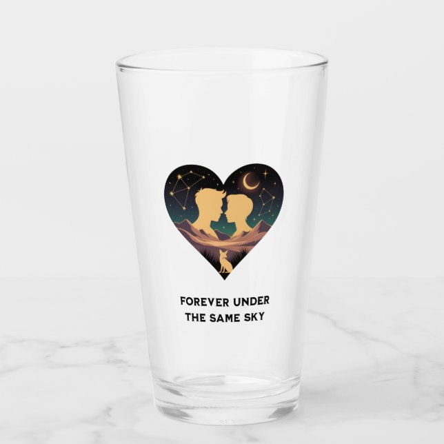 Cosmic Love Story Heart with Lovers and Fox Art Glass (Front)