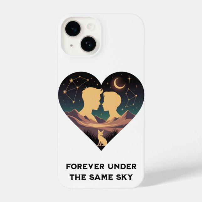 Cosmic Love Story Heart with Lovers and Fox Art iPhone Case (Back)