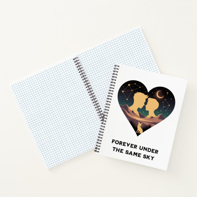 Cosmic Love Story Heart with Lovers and Fox Art Notebook (Inside)