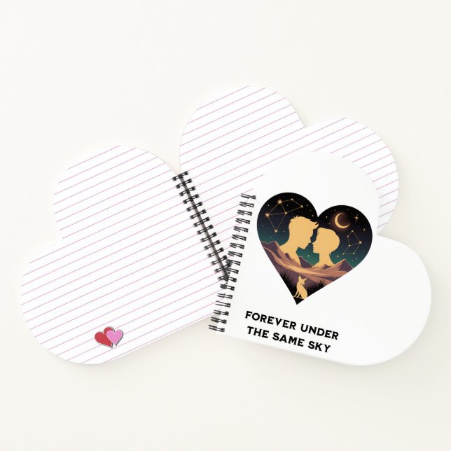Cosmic Love Story Heart with Lovers and Fox Art Notebook (Inside)
