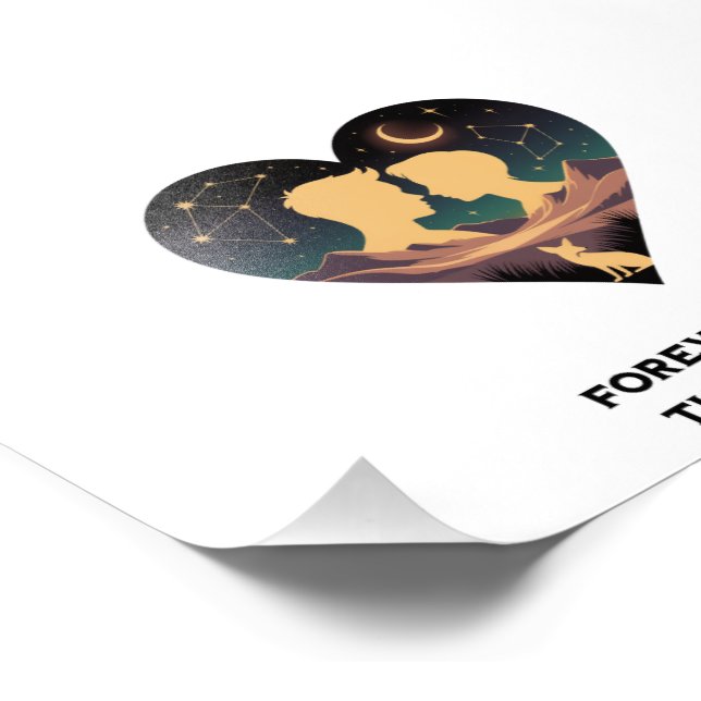 Cosmic Love Story Heart with Lovers and Fox Art Photo Print (Corner)