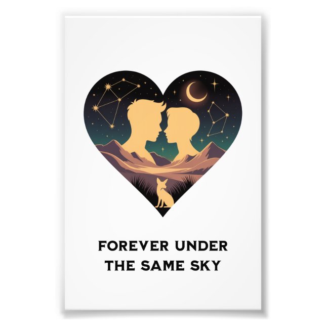 Cosmic Love Story Heart with Lovers and Fox Art Photo Print (Front)