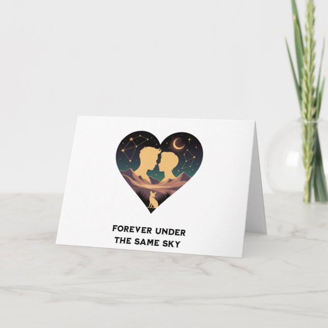 Cosmic Love Story Heart with Lovers and Fox Art Thank You Card (Front)