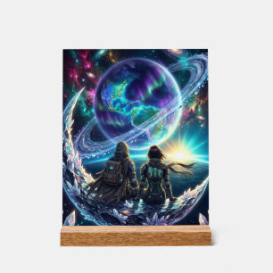 Cosmic Lovers Galaxy Planet Fantasy Acrylic Print Sign