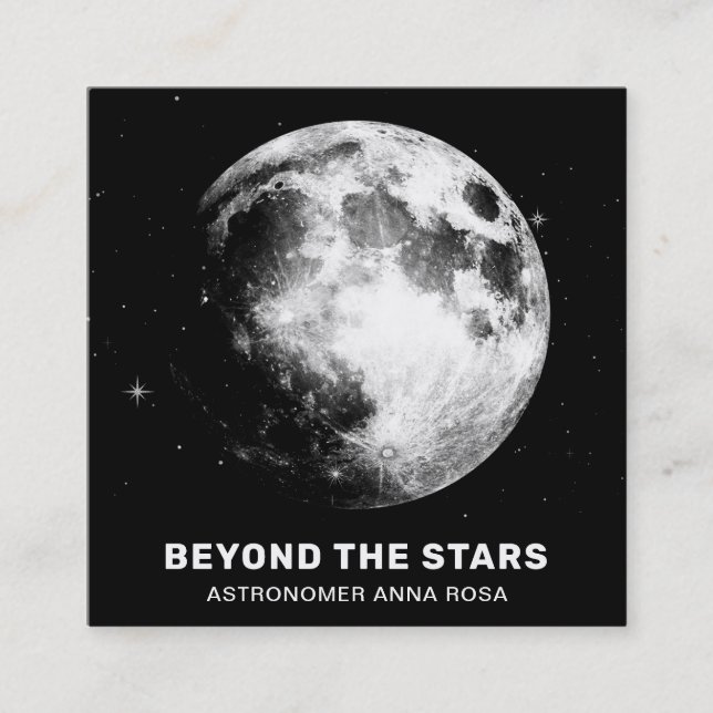 *~*  Cosmic Luna Stars Full  MOON Lunar Astronomer Square Business Card (Front)