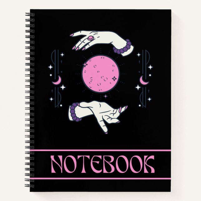 Cosmic Magical Hands Moon and Stars Notebook (Front)