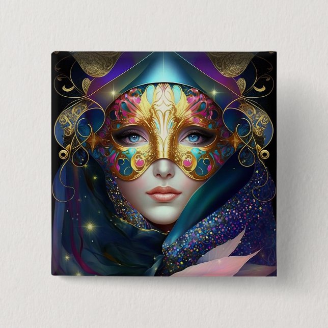 Cosmic Masked Goddess Queen Fantasy Art Button (Front)