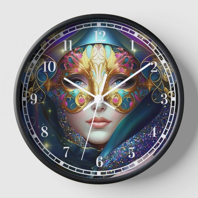 Cosmic Masked Goddess Queen Fantasy Art Clock (Front)