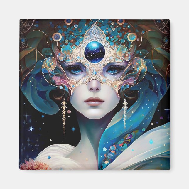 Cosmic Masked Goddess Queen Fantasy Art Magnet (Front)