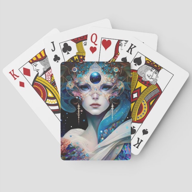 Cosmic Masked Goddess Queen Fantasy Art Playing Cards (Back)