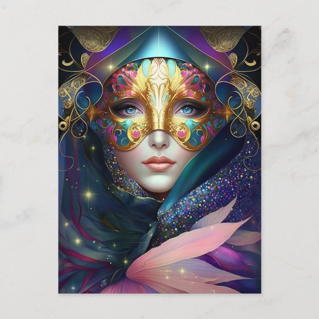 Cosmic Masked Goddess Queen Fantasy Art Postcard (Front)