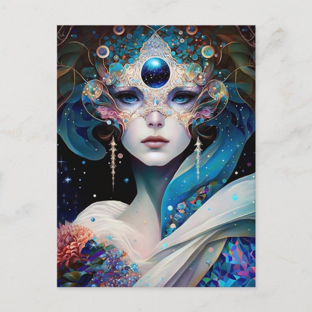 Cosmic Masked Goddess Queen Fantasy Art Postcard (Front)