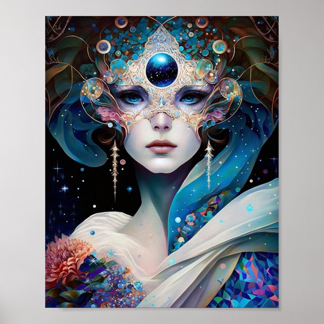 Cosmic Masked Goddess Queen Fantasy Art Poster (Front)
