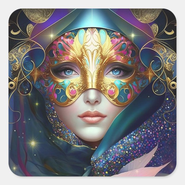 Cosmic Masked Goddess Queen Fantasy Art Square Sti Sticker (Front)