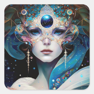 Cosmic Masked Goddess Queen Fantasy Art Square Sticker