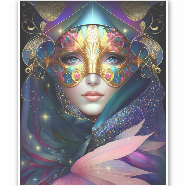 Cosmic Masked Goddess Queen Fantasy Art Sticker (Front)