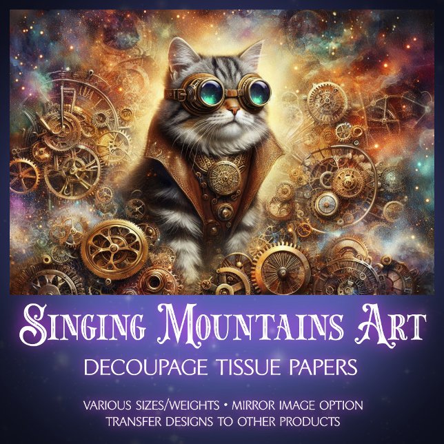 Cosmic Mechanical Cat Dream World Decoupage  Tissue Paper (Creator Uploaded)