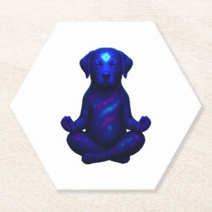 Cosmic Meditating Dog with Glowing Third Eye Hi Paper Coaster