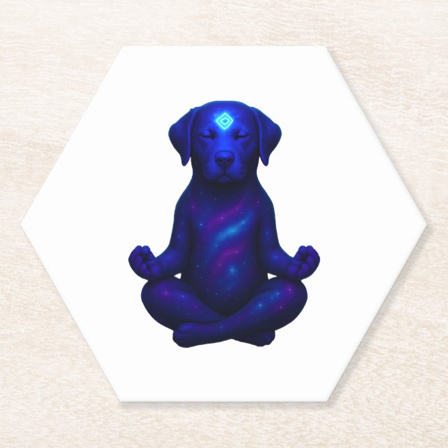 Cosmic Meditating Dog with Glowing Third Eye Hi Paper Coaster (Front)