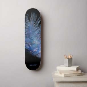 *~* Cosmic Midnight Sky Pastel Feather Boho Skateboard