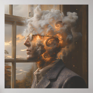 Cosmic Mind Dissolving Head Portrait Poster