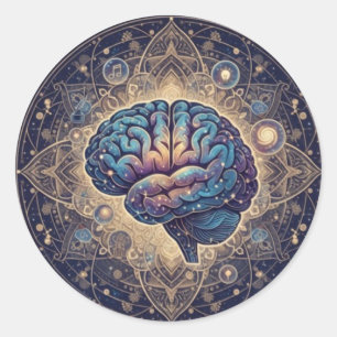 Cosmic Mind Mandala – Abstract Brain Art Classic Round Sticker
