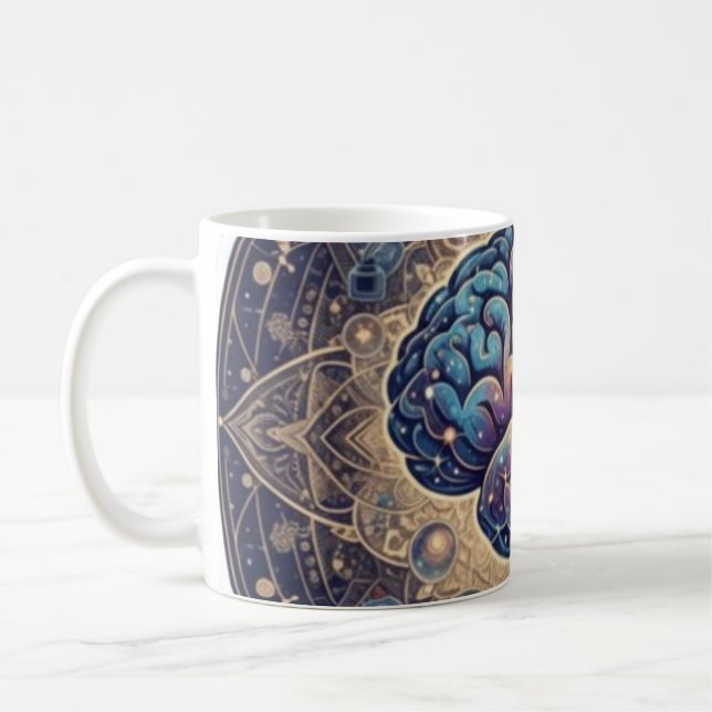 Cosmic Mind Mandala – Abstract Brain Art Coffee Mug (Left)