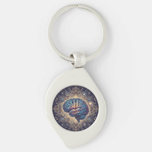 Cosmic Mind Mandala – Abstract Brain Art Key Ring